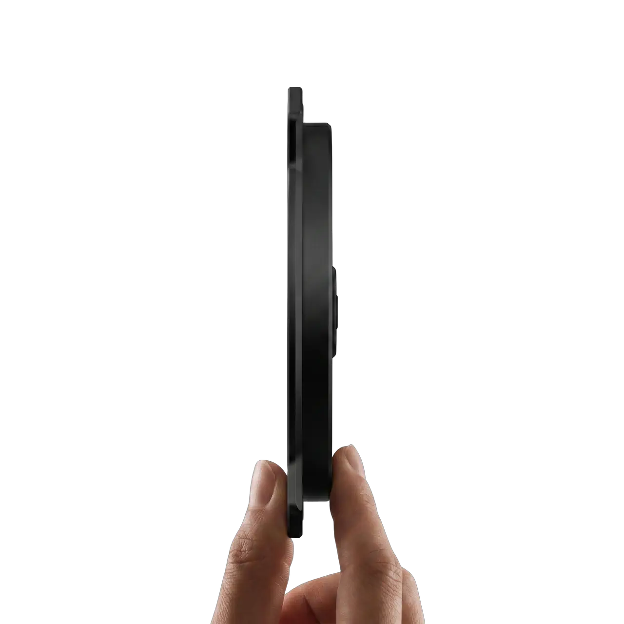 手指轻持 S1 功率计侧面，展示 10.6mm 轻薄机身
